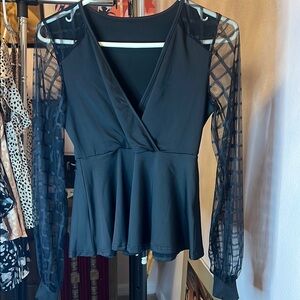 Elegant Black Sheer Sleeve Women's Top